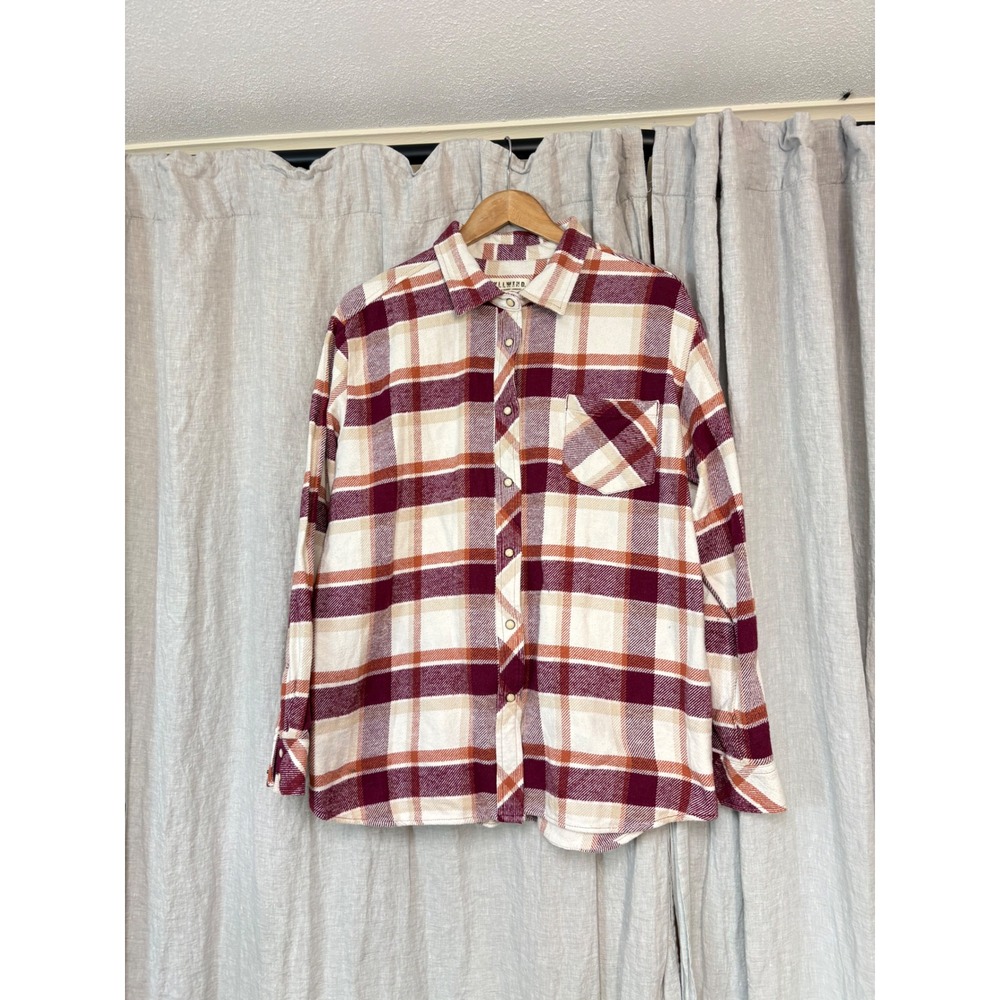 Idyllwind Miranda Lambert Womens Large Plaid Flannel Snap Button Shirt Burgundy